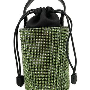 Sparkly Crystals Cylinder Satchel Bag, Green